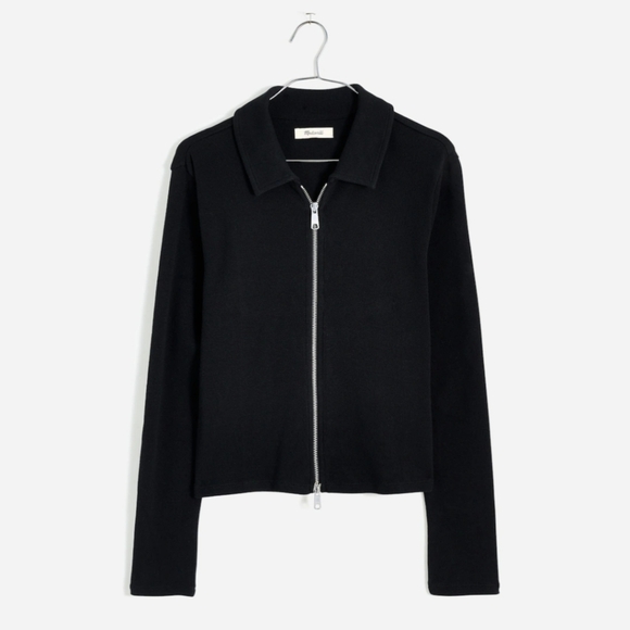 Madewell Tops - NWT XL Black Madewell Ribbed Zip Up Long Sleeve Tee with Collar